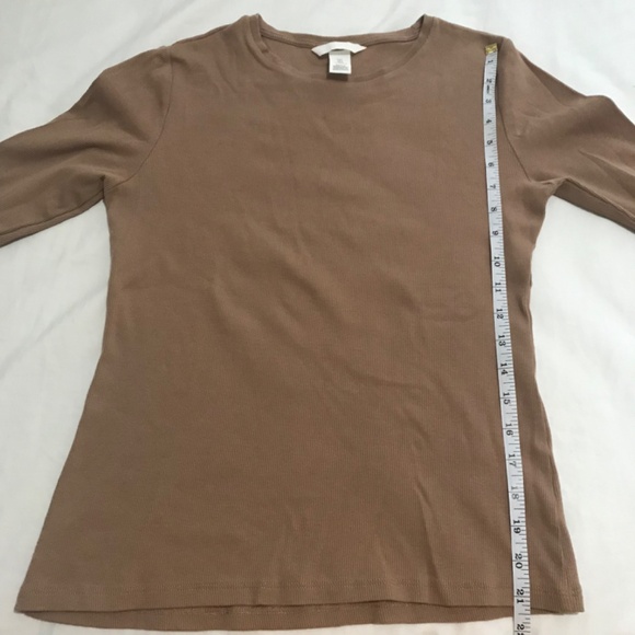 H&M Ribbed Scoop Neck Cotton Top M/L Fit Dark Beige Brown Long Sleeve - Picture 5 of 5